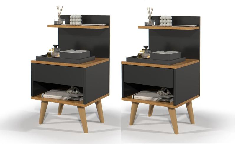 Imagem de Conjunto Mesa Cabeceira Modelo Sleep com gaveta/prateleira Decoração - Varias Cores