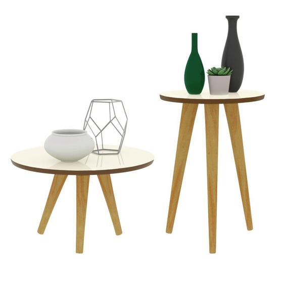 Imagem de Conjunto Mesa Centro e Lateral Retrô Cissa - Off White com Freijó - RPM Móveis