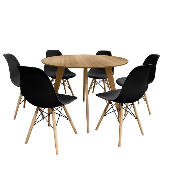 Imagem de Conjunto Mesa Cimol Linhares 108cm com 6 Cadeiras de Plástico 80025KD-BULK Elomio - Preto