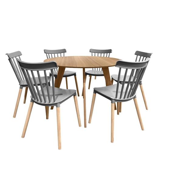 Imagem de Conjunto Mesa Cimol Linhares 108cm com 6 Cadeiras de Plástico  80042E-BULK Elomio - Cinza