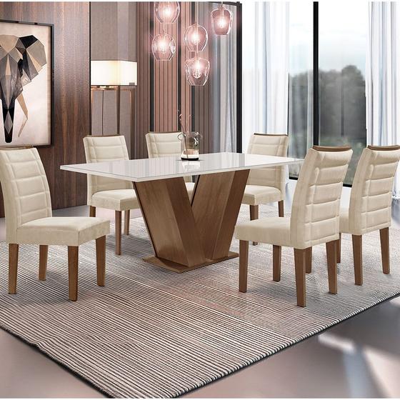 Imagem de Conjunto Mesa Classic 160x80 com Tampo em Vidro Dakota com 6 Cadeiras Cel Móveis