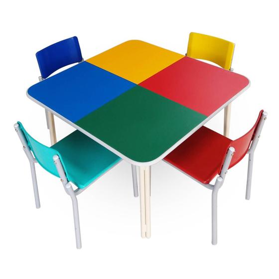 Conjunto Mesa Colorida Infantil com 04 Cadeiras Coloridas Quadrada Menor preço em Conjunto Mesa Colorida Infantil com 04 Cadeiras Coloridas Quadrada