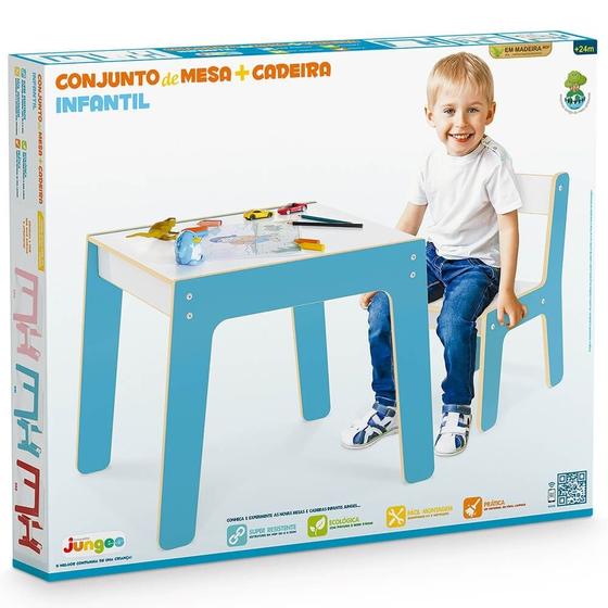 Imagem de Conjunto mesa com 1 cadeira infantil azul junges