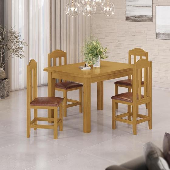 Imagem de Conjunto Mesa Com 4 Cadeiras Com Estofado material sintético Marrom 120cm Marrom Safira Shop Jm