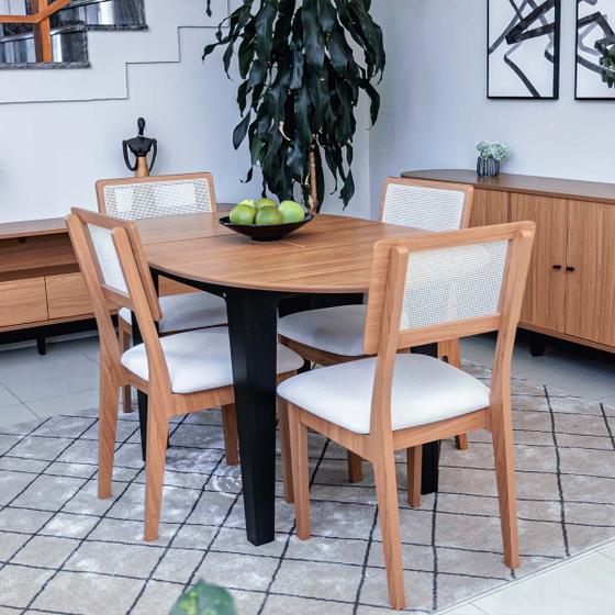 Imagem de Conjunto Mesa com 4 Cadeiras Extensível com Encosto Tela 100% MDF Preto Bege Dalla Costa