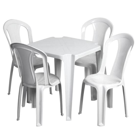 Imagem de Conjunto Mesa Com 4 Cadeiras Plasticas Bistro Giovana Branca Sem Braco Cap150kg - Duo