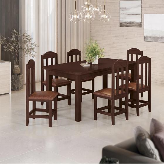 Imagem de Conjunto Mesa Com 6 Cadeiras Com Estofado material sintético Marrom 160cm Castanho Safira Shop Jm