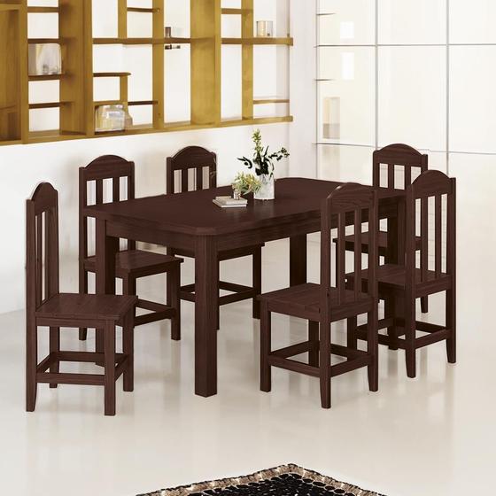 Imagem de Conjunto Mesa Com 6 Cadeiras Em Madeira Maciça 160cm Castanho Olivia Shop Jm