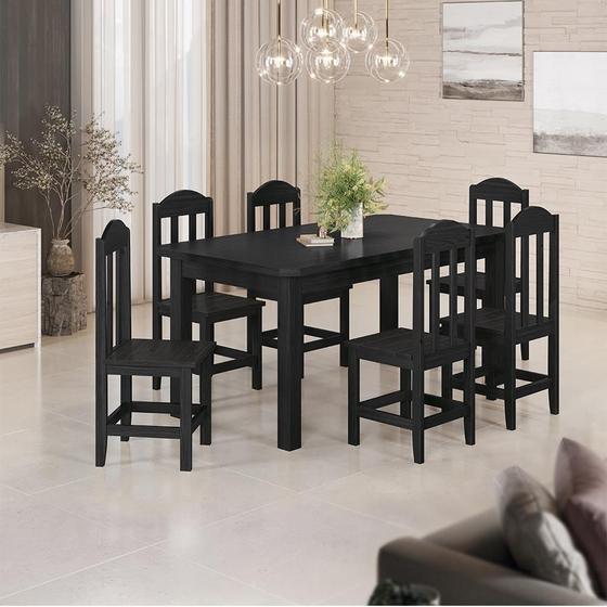 Imagem de Conjunto Mesa Com 6 Cadeiras Em Madeira Maciça 160cm Preto Safira Shop Jm