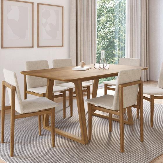 Imagem de Conjunto Mesa com 6 Cadeiras Madeira Maciça Tampo Laminado Sala de Jantar Noruega