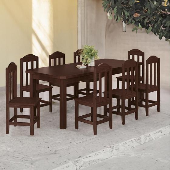 Imagem de Conjunto Mesa Com 8 Cadeiras Em Madeira Maciça 200cm Castanho Olivia Shop Jm