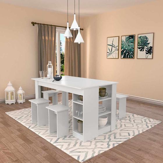 Imagem de Conjunto Mesa com Nichos e 4 Bancos B21 Linha B's Emovell