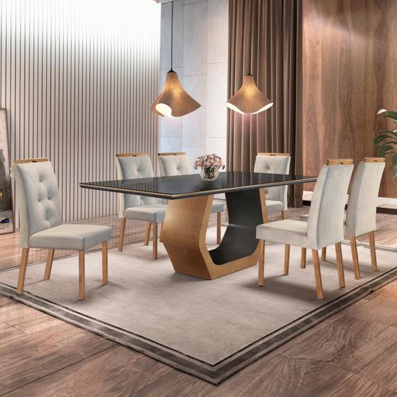 Conjunto Mesa Cristal 1800x900cm com 6 cadeiras Madeira Maciça e Estofada Cristal Menor preço em Conjunto Mesa Cristal 1800x900cm com 6 cadeiras Madeira Maciça e Estofada Cristal