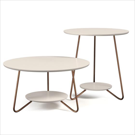 Imagem de Conjunto Mesa de Apoio e Centro Liz Off White com Pés de Ferro - EJ Móveis