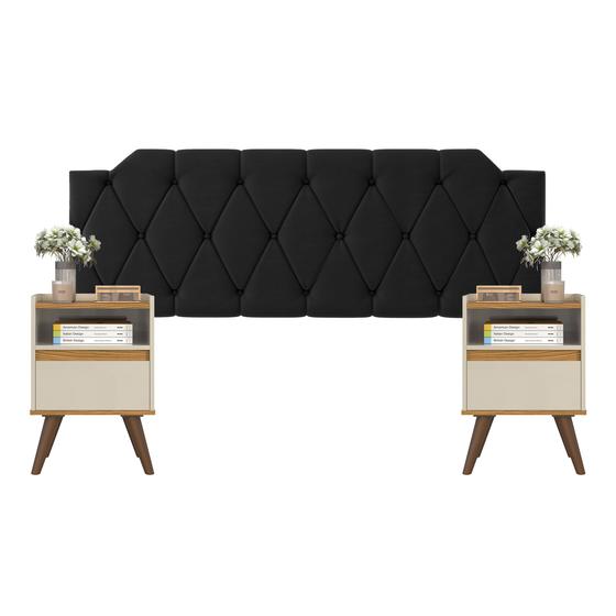 Imagem de Conjunto Mesa De Cab Com Gaveta  Cabeceira Estofada Box Para Cama Queen