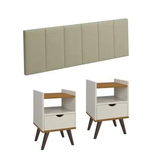 Conjunto Mesa de Cabeceira Alice Quarto Casal e Cabeceira de Cama 1,40 cm off freijó/bege - GK MOVEIS Menor preço em Conjunto Mesa de Cabeceira Alice Quarto Casal e Cabeceira de Cama 1,40 cm off freijó/bege - GK MOVEIS