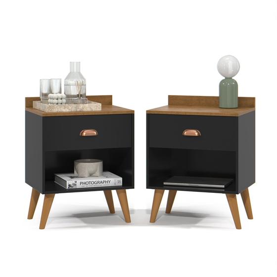 Imagem de Conjunto Mesa de Cabeceira Com 1 Gaveta e 1 Nicho Perola New Cores Disponíveis