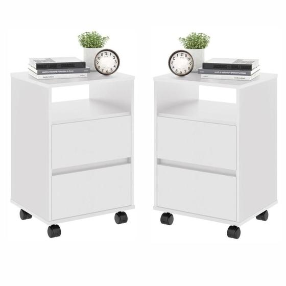 Imagem de Conjunto Mesa de Cabeceira com Rodízios Nadi Branco