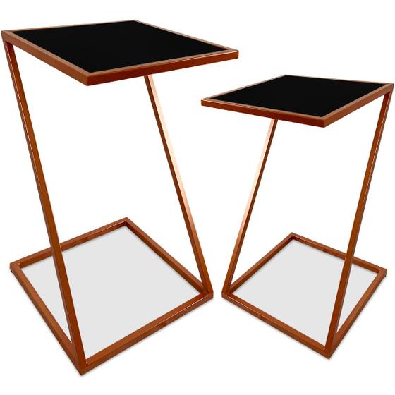 Imagem de Conjunto Mesa De Canto Industrial Dupla Lateral Sieger Decoração Para Sala Cobre e Preto