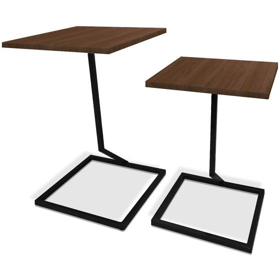 Imagem de Conjunto Mesa de Canto Lateral Square Dupla Quadrada Preto e Villandry