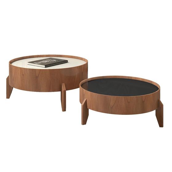 Imagem de Conjunto Mesa De Centro Anna Redonda Lamina de Madeira Tampo com Vidro 60cm e 50cm