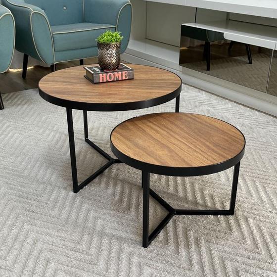 Imagem de Conjunto Mesa de Centro Redonda Dallas Amadeirado