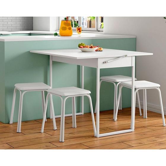 Imagem de Conjunto: Mesa de Cozinha 1590 Extensível + 4 Banquetas Branco - Carraro
