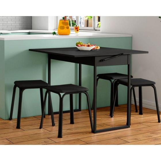 Imagem de Conjunto: Mesa de Cozinha 1590 Extensível + 4 Banquetas Preto - Carraro