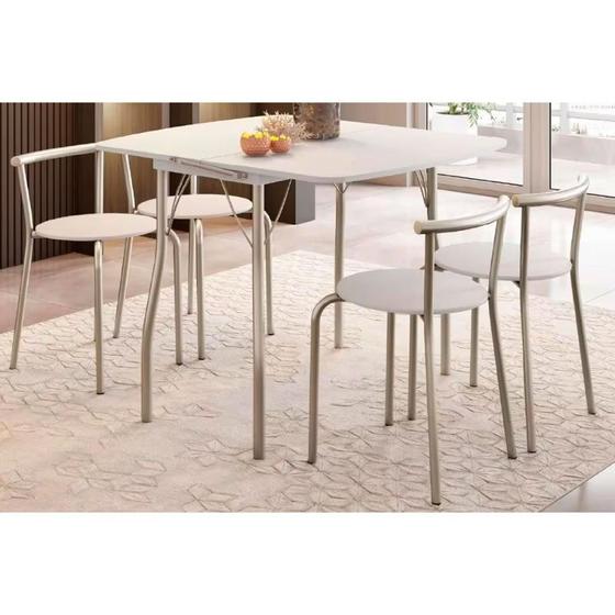 Imagem de Conjunto: Mesa de Cozinha Dobrável e 4 Banquetas 105 Prata/Branco - Prata/Branco - Carraro