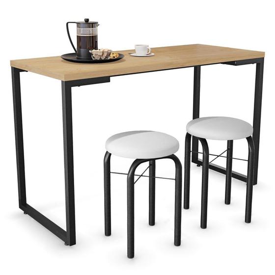 Imagem de Conjunto Mesa de Cozinha Prattica Industrial 120cm com 2 Banquetas F02 Nature/Branco - Mpozenato