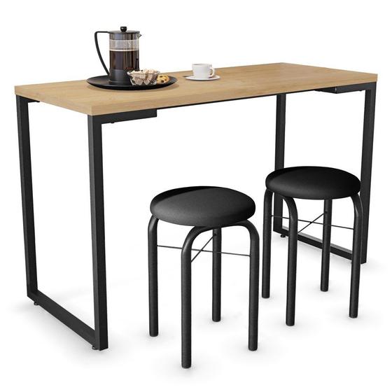 Imagem de Conjunto Mesa de Cozinha Prattica Industrial 120cm com 2 Banquetas F02 Nature/Preto - Mpozenato