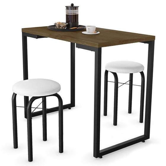 Imagem de Conjunto Mesa de Cozinha Prattica Industrial 90cm com 2 Banquetas F02 Castanho/Branco - Mpozenato