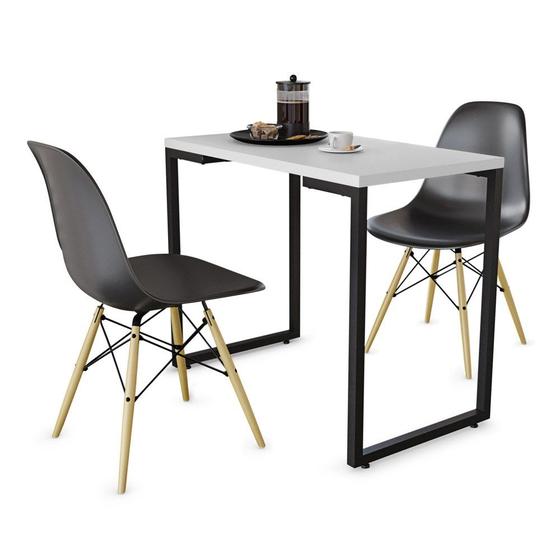 Imagem de Conjunto Mesa de Cozinha Prattica Industrial 90cm e 2 Cadeiras Eames F02 Branco/Preto - Mpozenato