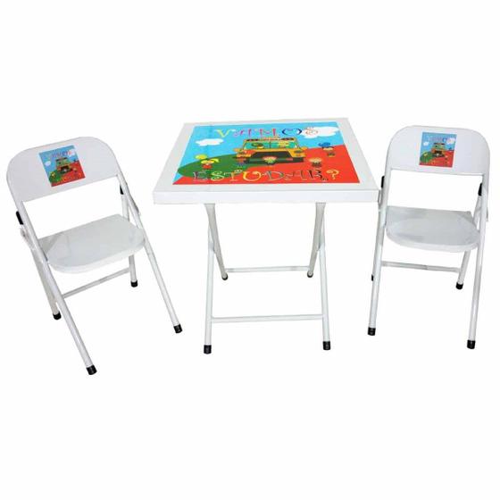 Imagem de Conjunto Mesa de Ferro Infantil Dobrável com 2 Cadeiras Açomix