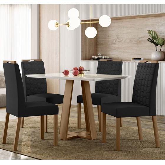 Imagem de Conjunto Mesa de Jantar 1,20m Lectus Tampo com Vidro e 4 Cadeiras Mariah Amendoa/Off White/Ja03 - New Ceval