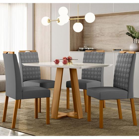 Imagem de Conjunto Mesa de Jantar 1,20m Lectus Tampo em MDF com Vidro e 4 cadeiras Mariah Ypê/Off White/Ja02 - New Ceval
