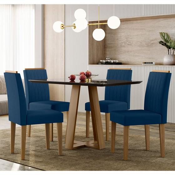 Imagem de Conjunto Mesa de Jantar 1,20m Lectus Tampo MDF com Vidro e 4 Cadeiras Ana Amendoa/Preto/Ja04 - New Ceval