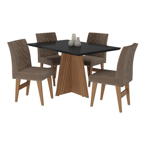 Imagem de Conjunto Mesa de Jantar 136 cm com 4 cadeiras Marselha Multimóveis EX1007 Madeirado/Preto/Castor