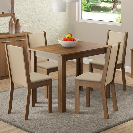 Conjunto Mesa de Jantar 4 Lugares Tampo de Madeira Cíntia Madesa