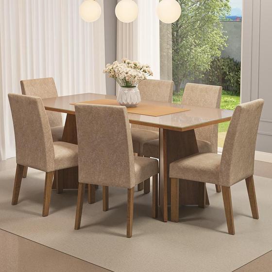 Conjunto Mesa de Jantar 6 Lugares Tampo de Vidro Valerie Madesa Imagem de Conjunto Mesa de Jantar 6 Lugares Tampo de Vidro Valerie Madesa