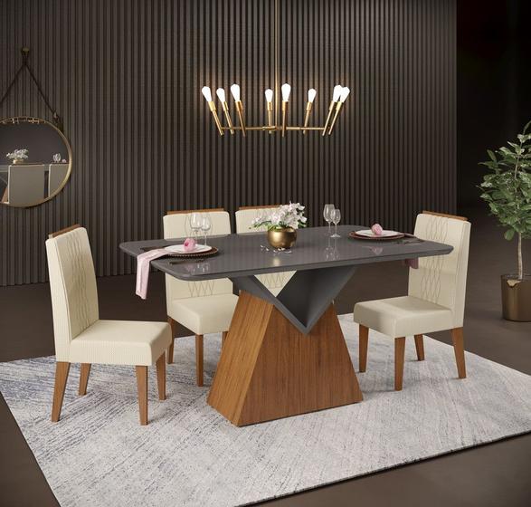 Conjunto Mesa de Jantar Argo 136cm Tampo Arredondado com Vidro Freijó ...