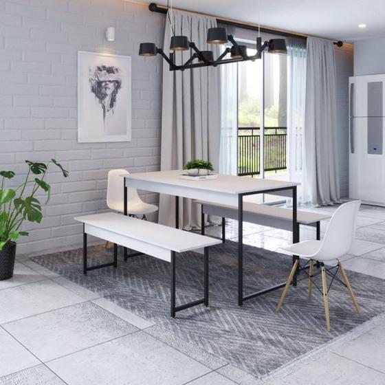 Imagem de Conjunto Mesa de Jantar com 2 Banco e 2 Cadeiras Eames Base Madeira Espresso Móveis