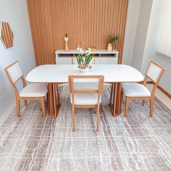 Imagem de Conjunto Mesa de Jantar com 4 Cadeiras 100% MDF Off White Cesare Claro Dalla Costa