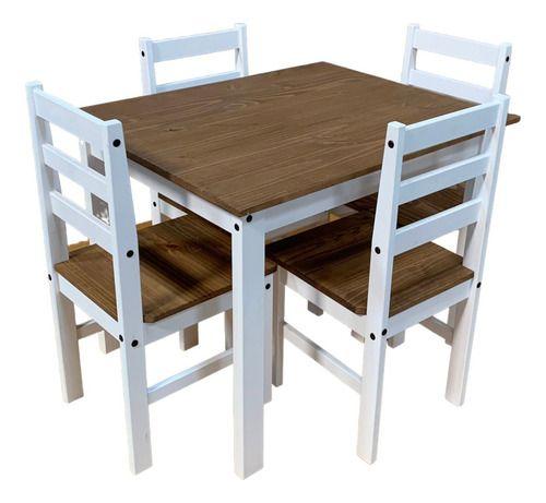 Imagem de Conjunto Mesa De Jantar Com 4 Cadeiras Madeira Maciça 100x80