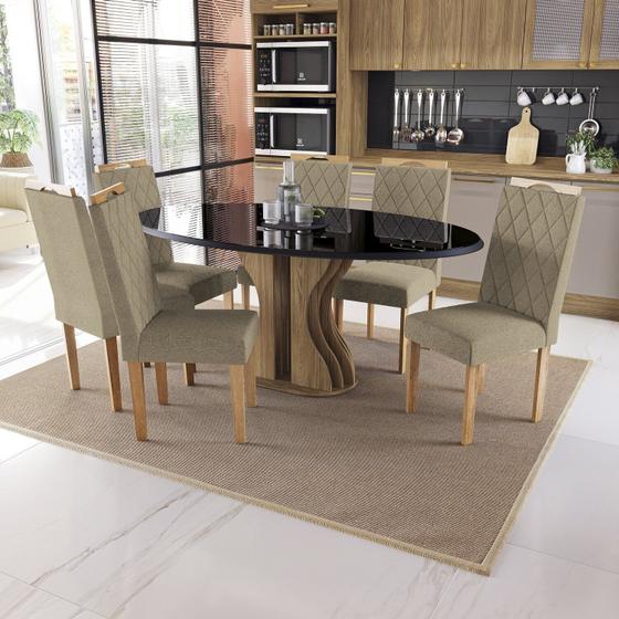 Imagem de Conjunto Mesa de Jantar Copaíba com 6 Cadeiras Nogueira/Preto/Fendi