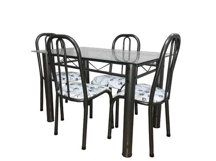 Imagem de Conjunto Mesa de Jantar cozinha com 4 Cadeiras M-KE Tampo vidro 1.20m aço cor Craqueada cinza