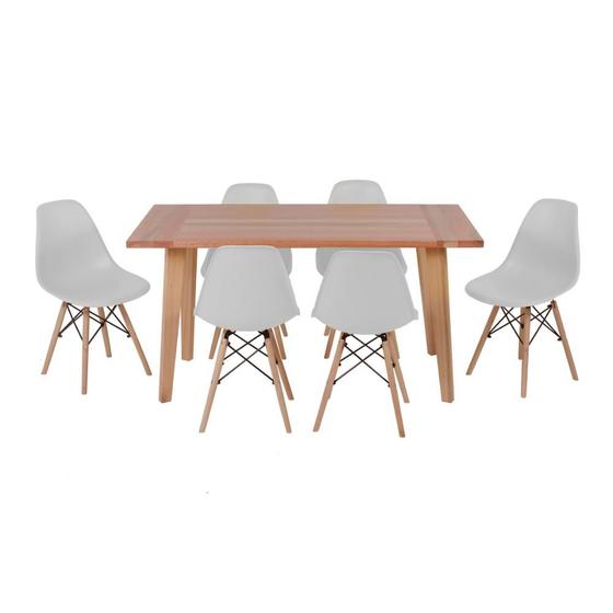Imagem de Conjunto Mesa de Jantar em Madeira 150x80 Vértice + 6 Cadeiras Eiffel - Cinza