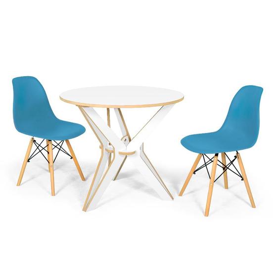 Imagem de Conjunto Mesa de Jantar Encaixe Itália 100cm com 2 Cadeiras Eames Eiffel - Turquesa