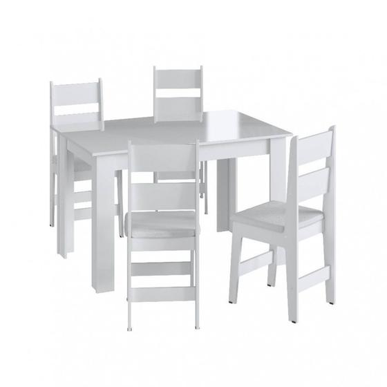Imagem de Conjunto Mesa de Jantar Fixa 4 Cadeiras Com Assento Estofado Móveis Canção