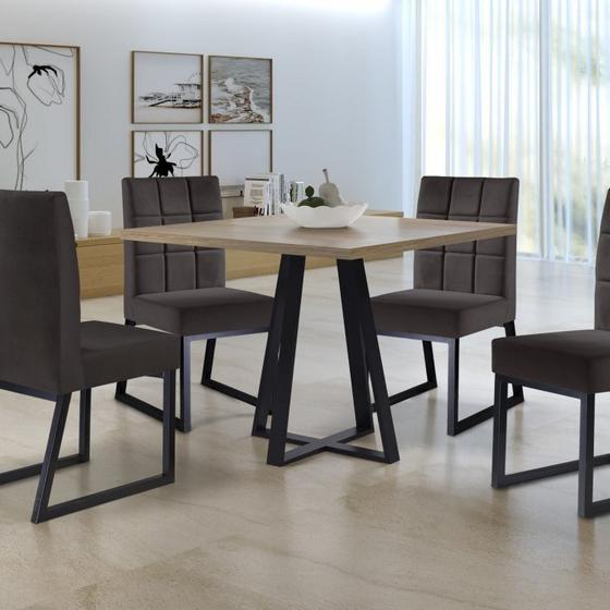 Conjunto Mesa de Jantar Gênova 4 Cadeiras Estofadas Pés Metálicos Gênova Yescasa Preto/Siena/Veludo Marrom Caramelo Menor preço em Conjunto Mesa de Jantar Gênova 4 Cadeiras Estofadas Pés Metálicos Gênova Yescasa Preto/Siena/Veludo Marrom Caramelo